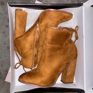 Tan suede tinker heeled boots size 7